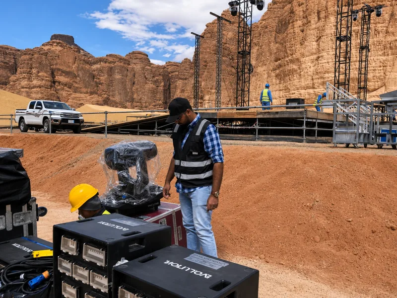 event-site-production-crew-stage-equipment-desert